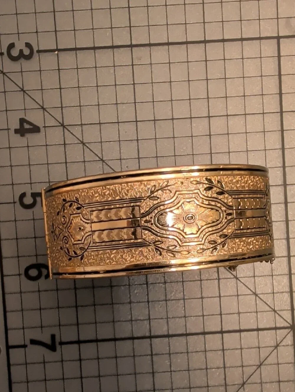 Coro Gold-Tone Floral Engraved Hinged Bangle Bracelet